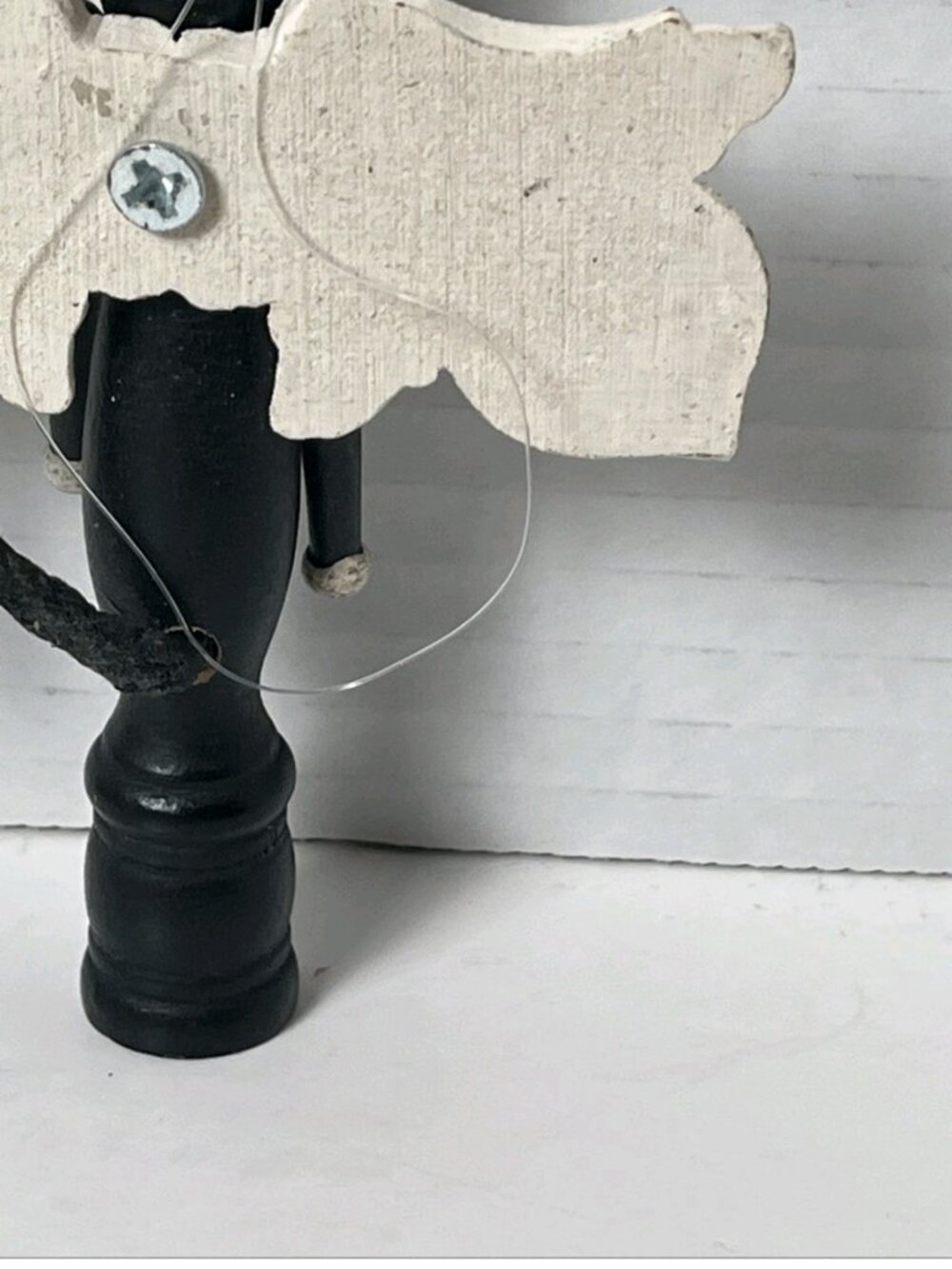 Primitive Black Cat Angel Ornament Jointed Wood Folk Art Christmas Decor - Picture 7 of 10